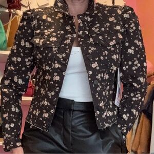 Celebrity Pink Jacket Womens Floral Black Size Medium Flower Denim New With Tags